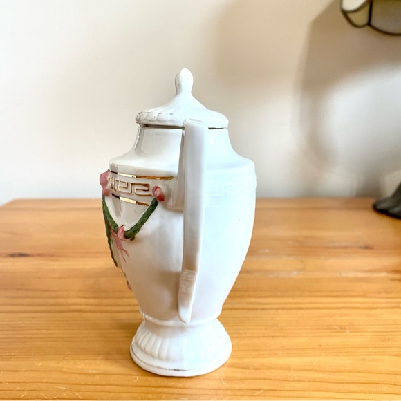 Antique 1940s Porcelain Teapot Portrait Cameo White Elegant Regal Hand-painted